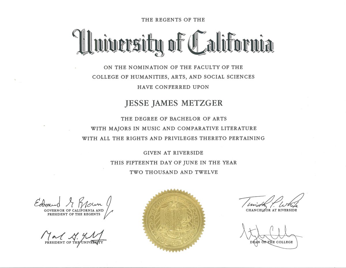 Certificate: UC Riverside - Bachelor of Arts