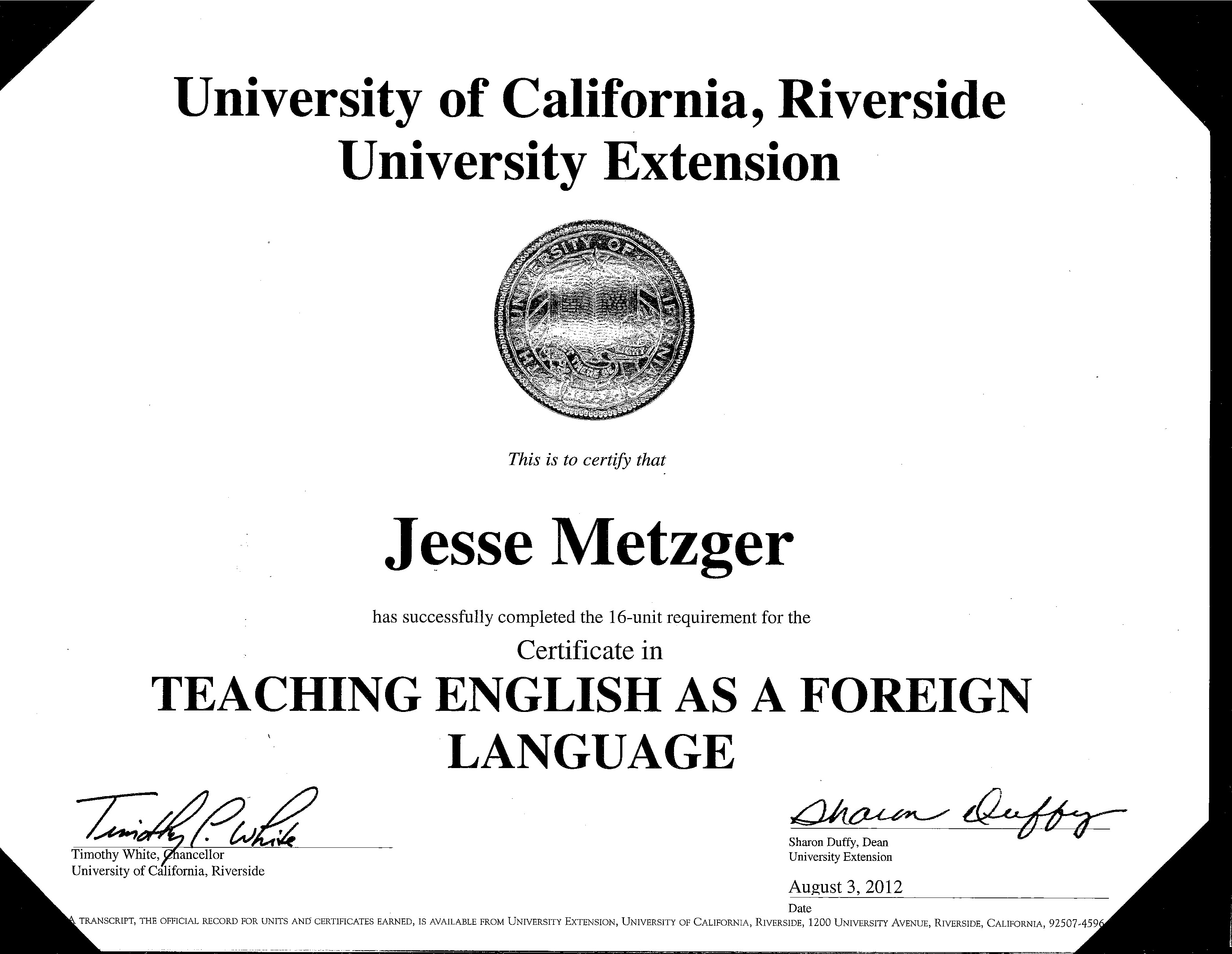 certifcate UC Riverside - TEFL